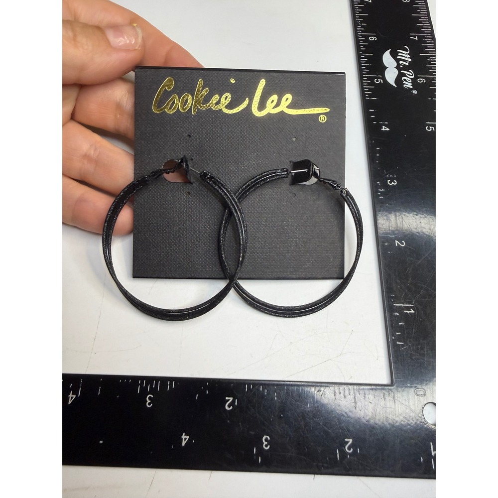 Cookie Lee Jet Hoops Black Double Wire Hoop Earrings 10910